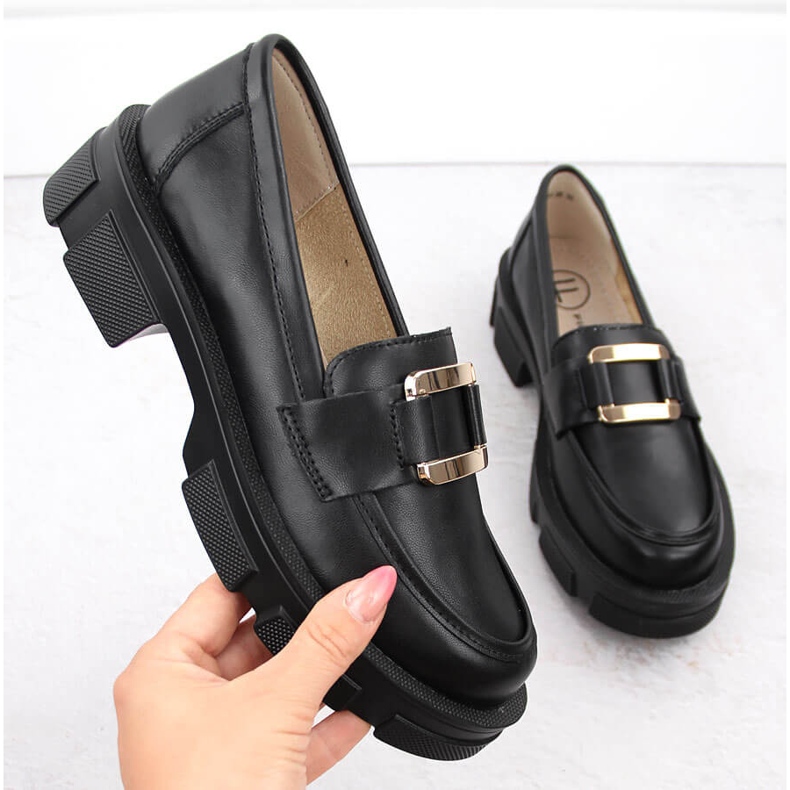 Bőr cipő, fekete női mokaszin Filippo DP6099 1