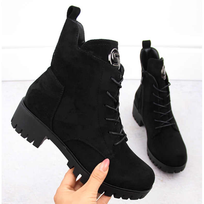 M. DASZYŃSKI Velúr csizma magas sarkon és platformon, szigetelt fekete M.Daszyński MR1813-38 1