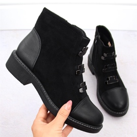 M. DASZYŃSKI Női velúr szigetelt fekete bokacsizma M.Daszyński SA252-4 1