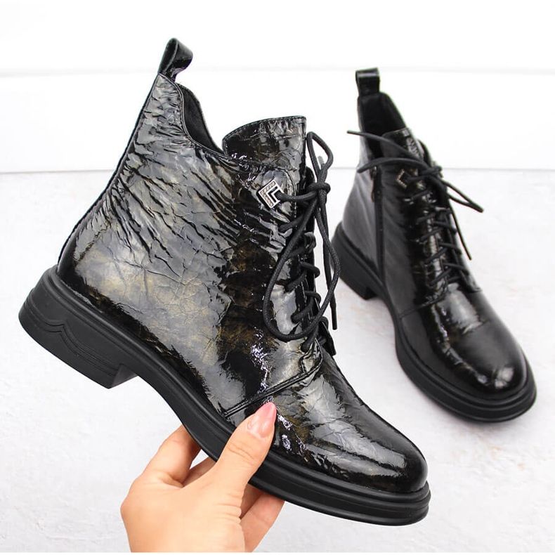 D&amp;A S.Barski Premium Collection LZ42-042 lakkbőr bokacsizma fekete 1