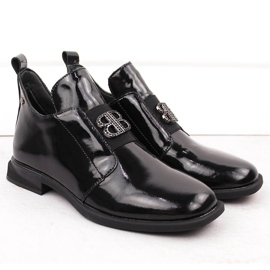 Női lakkbőr bokacsizma díszítéssel, fekete Filippo DBT4763 2