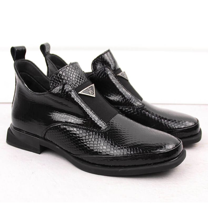 Női lakkbőr bokacsizma krokodil díszítéssel, fekete Filippo DBT6425 2