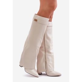 Női Eco bőrcsizma felfelé hajtott felsőrésszel, magas sarkú világos bézs Avamora színű 1