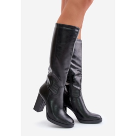 Térdig érő Eco bőr magassarkú csizma, fekete Riamaya 1