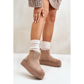 Női platform hócipő elasztikus betétekkel, sötétbézs Rialine 2