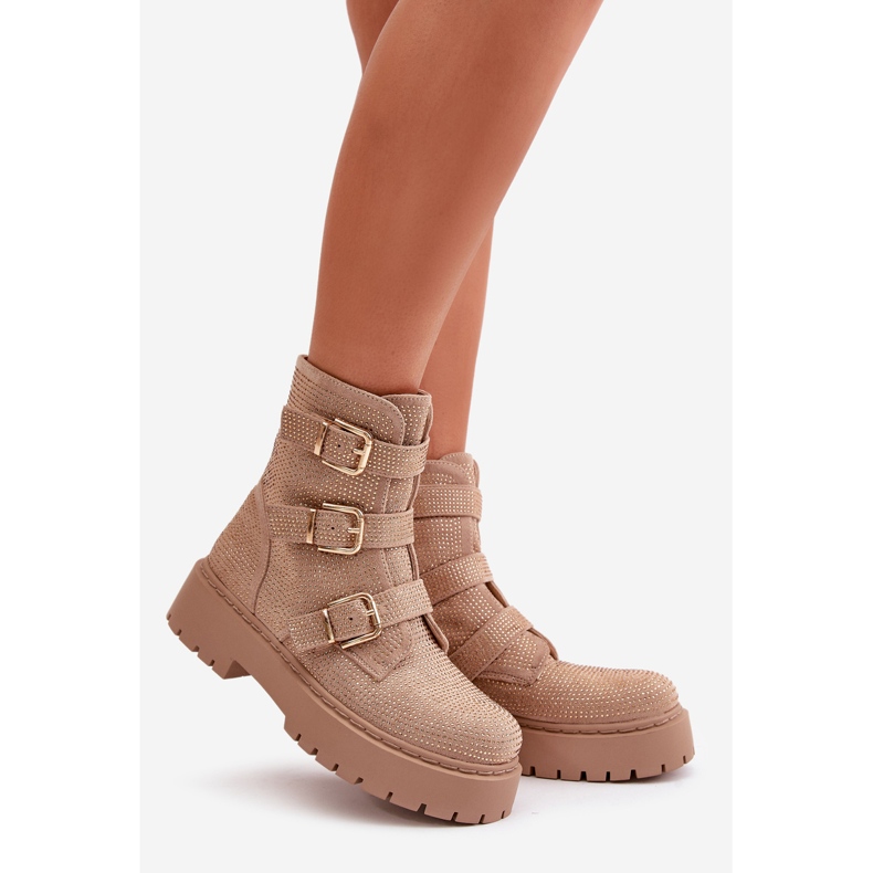 Hőszigetelt női bokacsizma bézs tortadíszítéssel 1