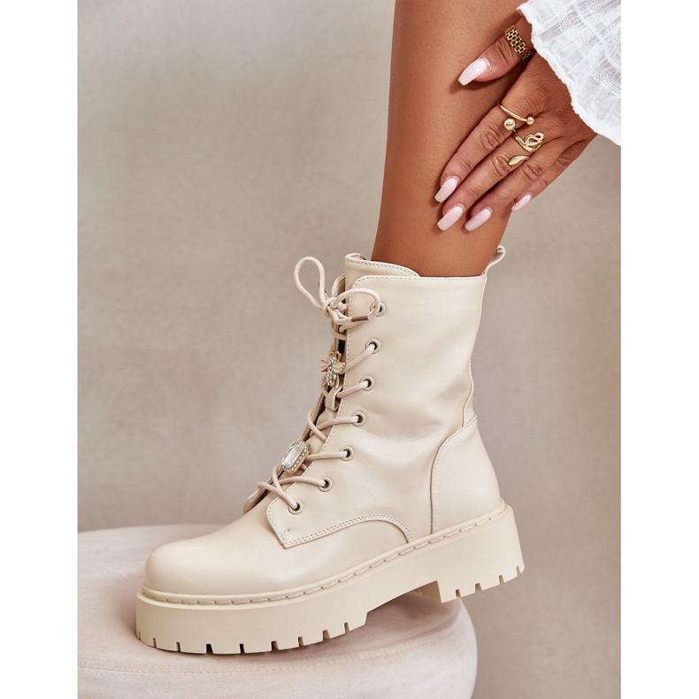 Hőszigetelt női munkáscsizma tűkkel, bézs Avorira 2