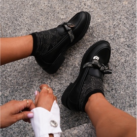 Női mokaszin masnival S.Barski HY42-331 Fekete 2