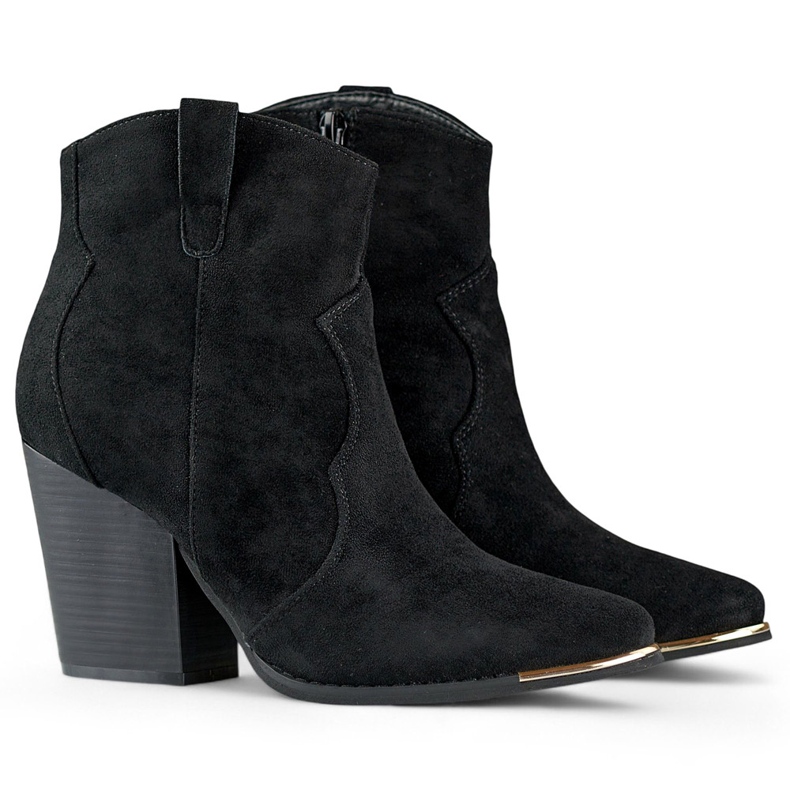 Fekete klasszikus női velúr cowboy csizma magas sarkúval 1