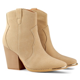 Bézs színű, klasszikus női velúr cowboy csizma magas sarkúval 1