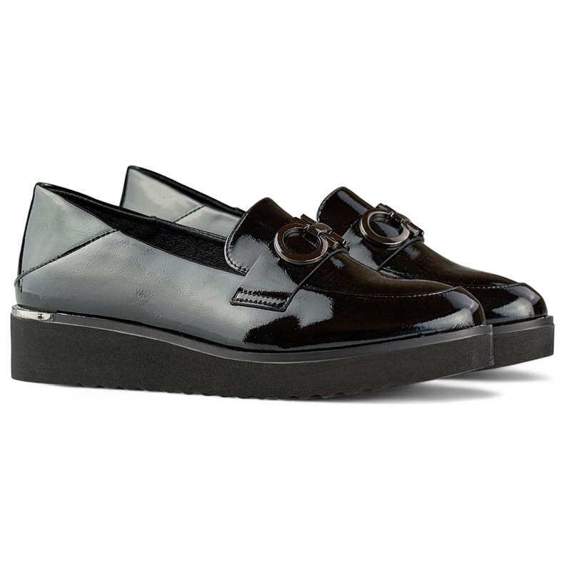 Női lakkcipő alacsony ékkel, elegáns cipő fekete 1