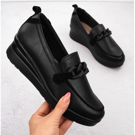 Női bőr cipő lánccal, fekete Sergio Leone PB231-S 1