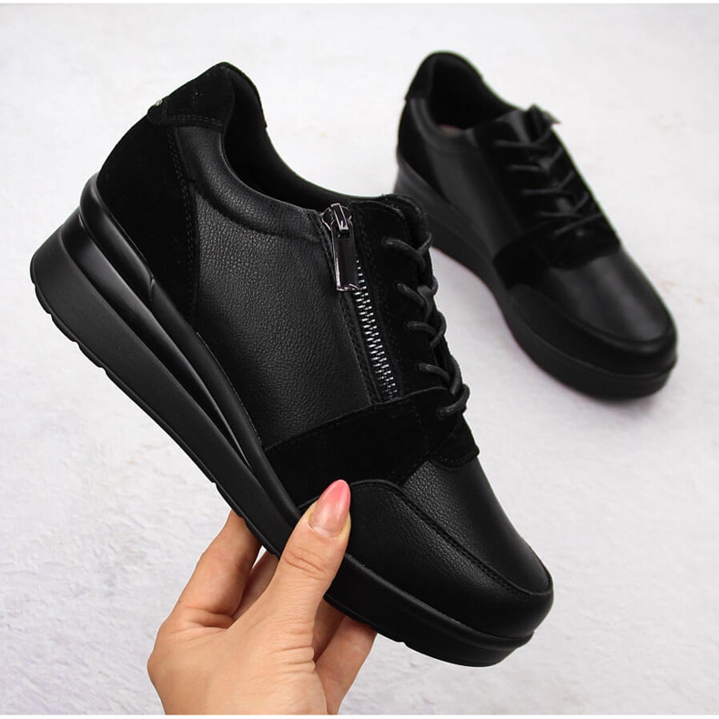 Női bőr ék alakú tornacipő, fekete Sergio Leone PB236-S 1