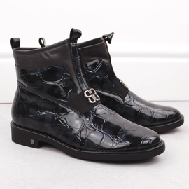 Női lakkbőr bokacsizma, fekete, Potocki 12544 2