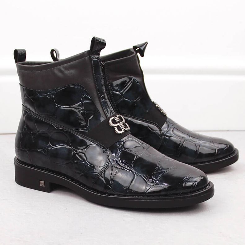 Női lakkbőr bokacsizma, fekete, Potocki 12544 2