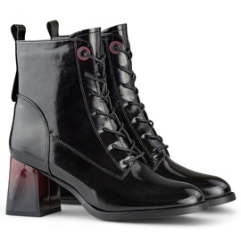 Fűzős bokacsizma, elegáns lakkbőr bokacsizma fekete 1