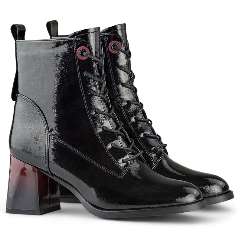 Fűzős bokacsizma, elegáns lakkbőr bokacsizma fekete 1