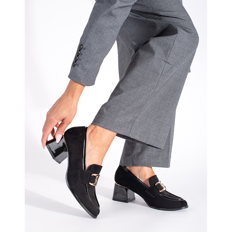 Velúr női cipő vastag sarokkal fekete 1 Velúr női cipő vastag sarokkal fekete 1