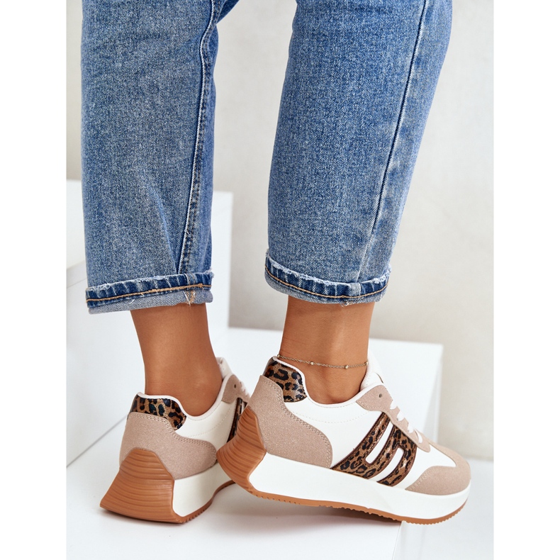 Női leopárd tornacipő, sportcipő a platformon, bézs Thari 2
