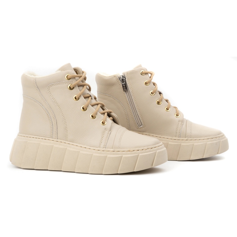 Olivier Női hőszigetelt bőr téli csizma 1179, bézs 2