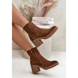 Női bokacsizma magas sarkú szigetelt Eco Suede barna Arkesia 2