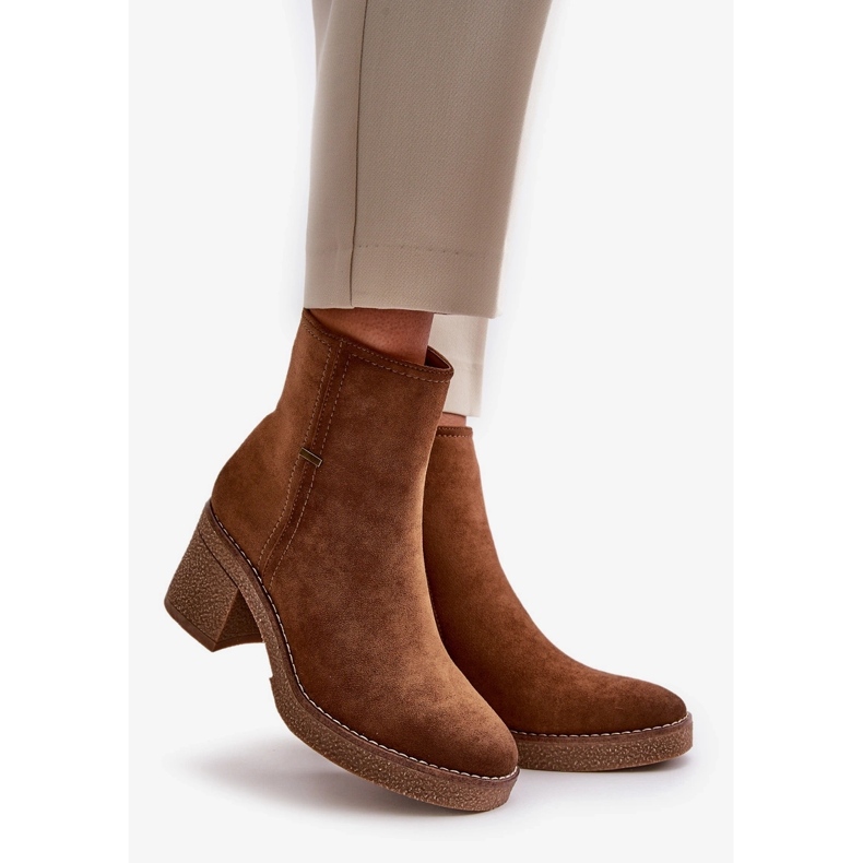 Női csizma magas sarkú, szigetelt Eco Suede Khaki Arkesia barna 1