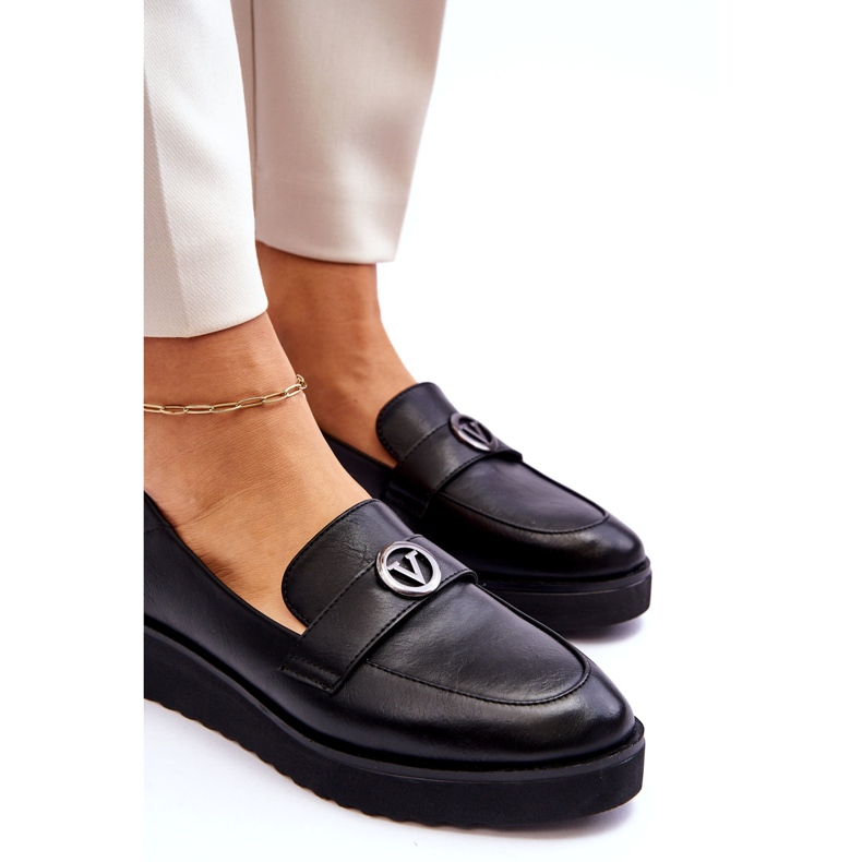 Női Vinceza bőr mokaszin alacsony ékkel, fekete 4