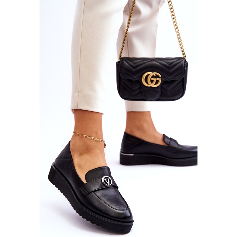 Női Vinceza bőr mokaszin alacsony ékkel, fekete 2