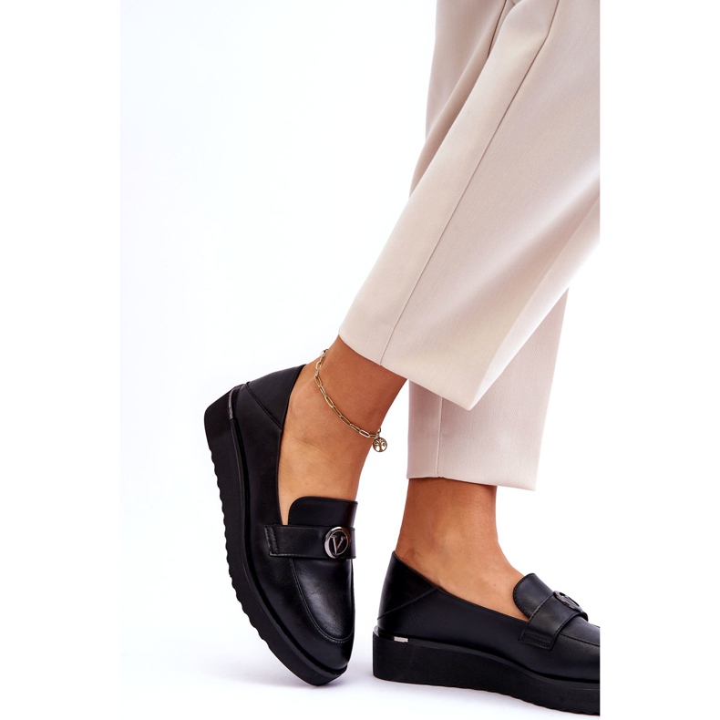 Női Vinceza bőr mokaszin alacsony ékkel, fekete 1