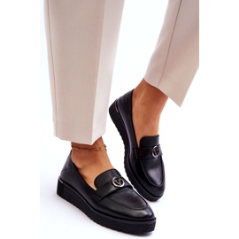 Női Vinceza bőr mokaszin alacsony ékkel, fekete 3