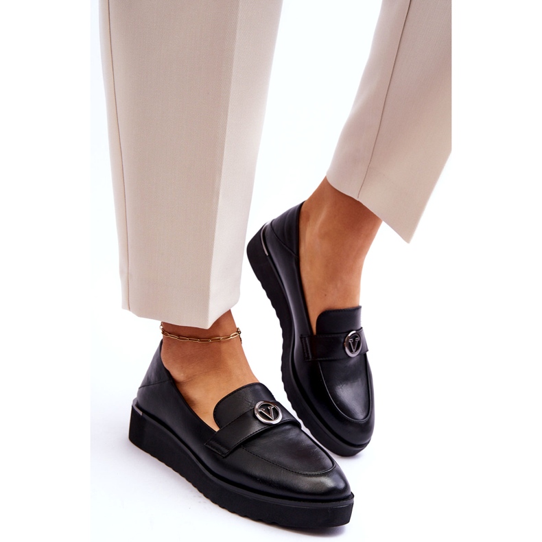 Női Vinceza bőr mokaszin alacsony ékkel, fekete 3