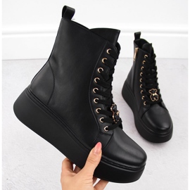 Bőr platformcsizma mackóval, fekete Vinceza 66701 1