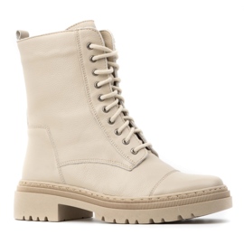 WASAK Női bőr magas fűzős bokacsizma téli 0640 ekru bézs 1
