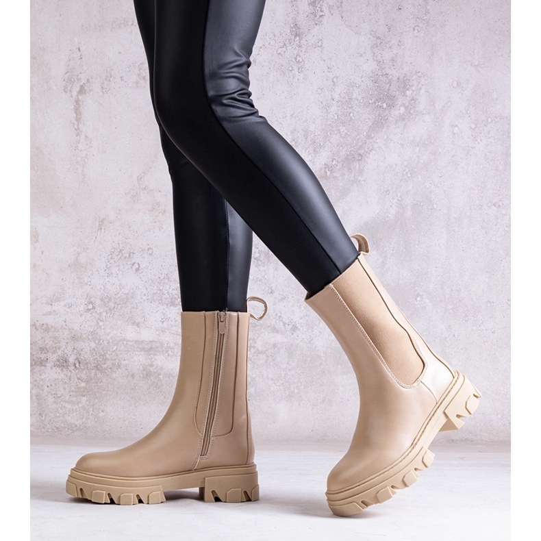 Manera eco bőrből készült bézs magas bokacsizma 1