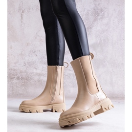 Manera eco bőrből készült bézs magas bokacsizma 2