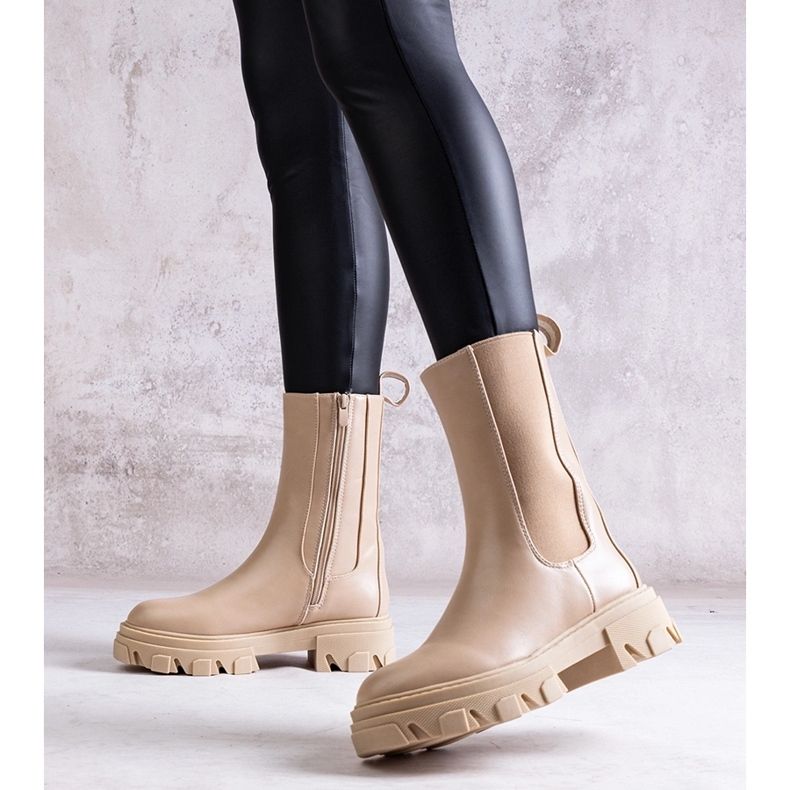 Manera eco bőrből készült bézs magas bokacsizma 2