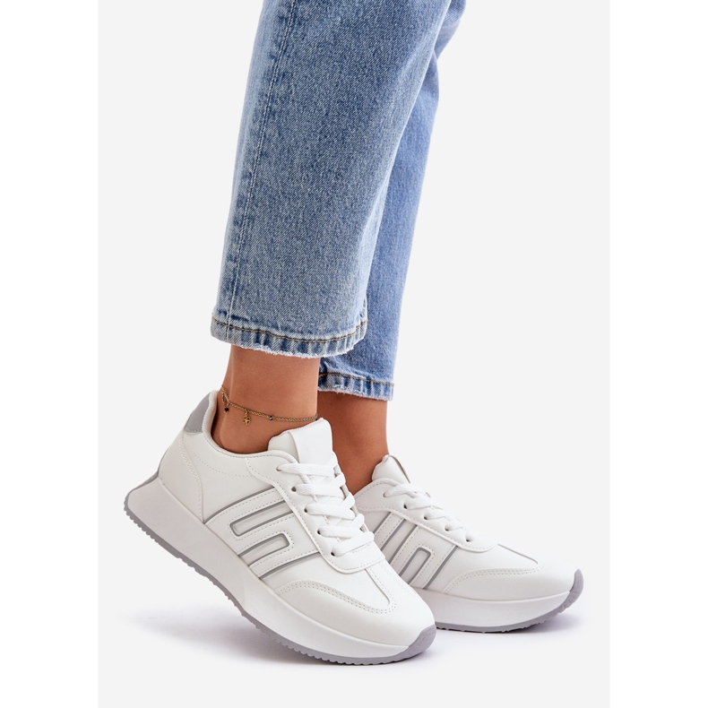 Női tornacipők, sportcipők a platformon, fehér és szürke Thari 1