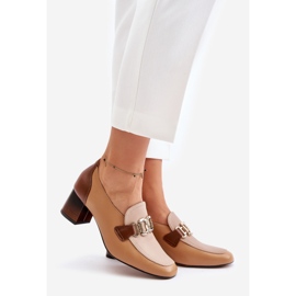 Bőr magassarkú pumpák arany díszítéssel Laura Messi 2861 barna 1