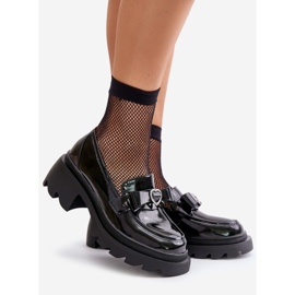 S.Barski Női bőr mokaszin masnival és szívvel D&amp;A LZ42-032 fekete 1