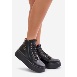 Női magas bőr tornacipő Vinceza 66707 fekete platformon 1