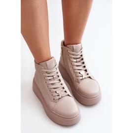 Női magas bőr tornacipő Vinceza 66707 bézs platformon 2