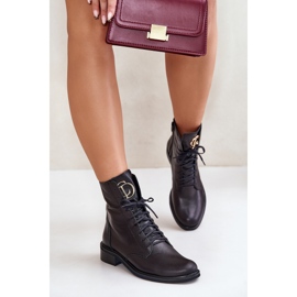 Zazoo 2955 bőrmunkás bokacsizma arany részlettel a nyelvén, fekete 2