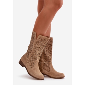 Lewski Shoes Velúr áttört csizma Leewski 3366/2 bézs 1