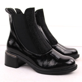 Vinceza fekete lakkozott női bokacsizma cirkóniával 2