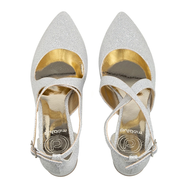 BUTDAM Alacsony sarkú esküvői cipő ezüst csillogó Alba pántokkal 1