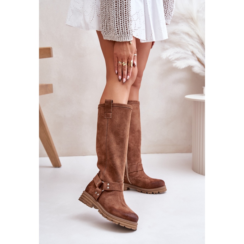 Velúr női térd feletti csizma Lewski 3615 barna 2