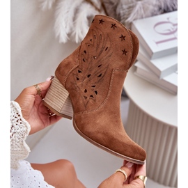 Áttört velúr Cowboy csizma magas sarkú Lewski 3613 barna 2