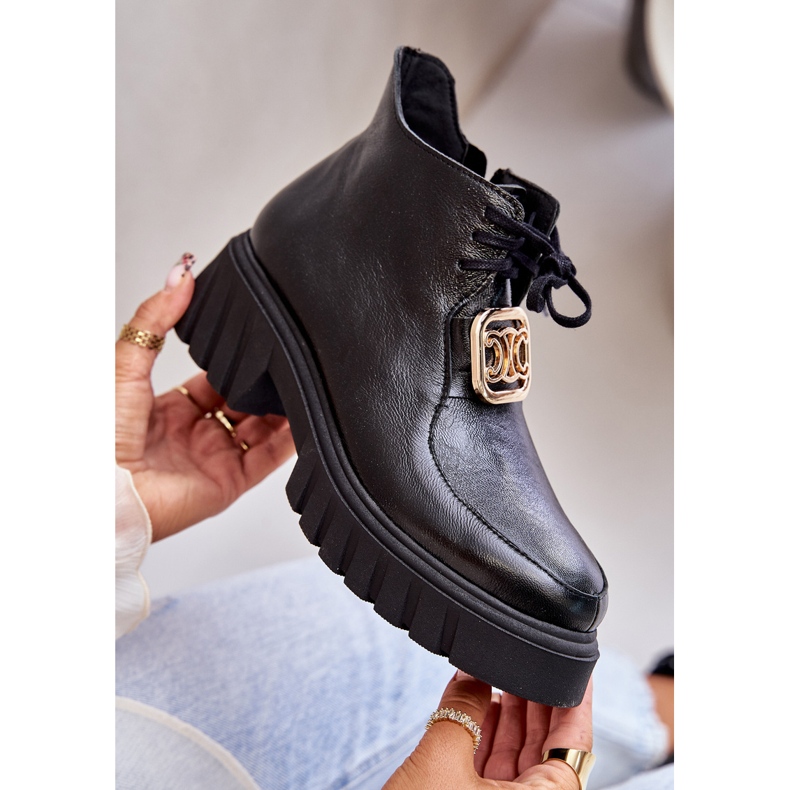 Zazoo 2952 bőr bokacsizma arany díszítéssel, fekete 2