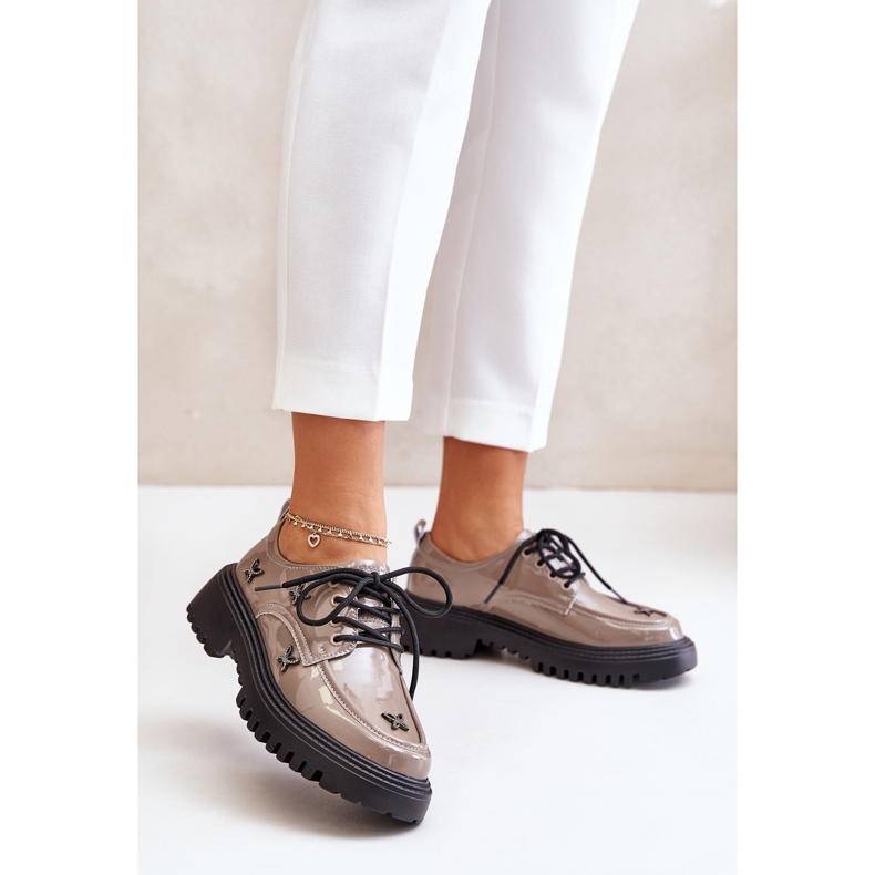 Női patentos cipő díszítéssel, természetes bőr Artiker 55C1010 sötét bézs 2