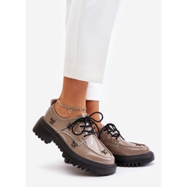 Női patentos cipő díszítéssel, természetes bőr Artiker 55C1010 sötét bézs 1